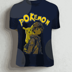 Home Pokemon theme Navy Blue color Printed T-Shirt of Ashh and Pikachu